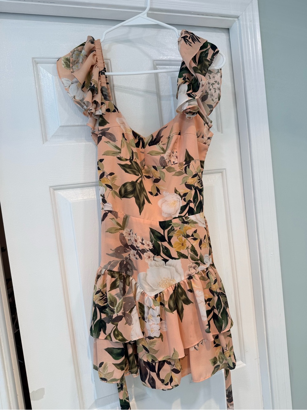 Amanda Uprichard Floral Peach Ruffle Mini Dress
